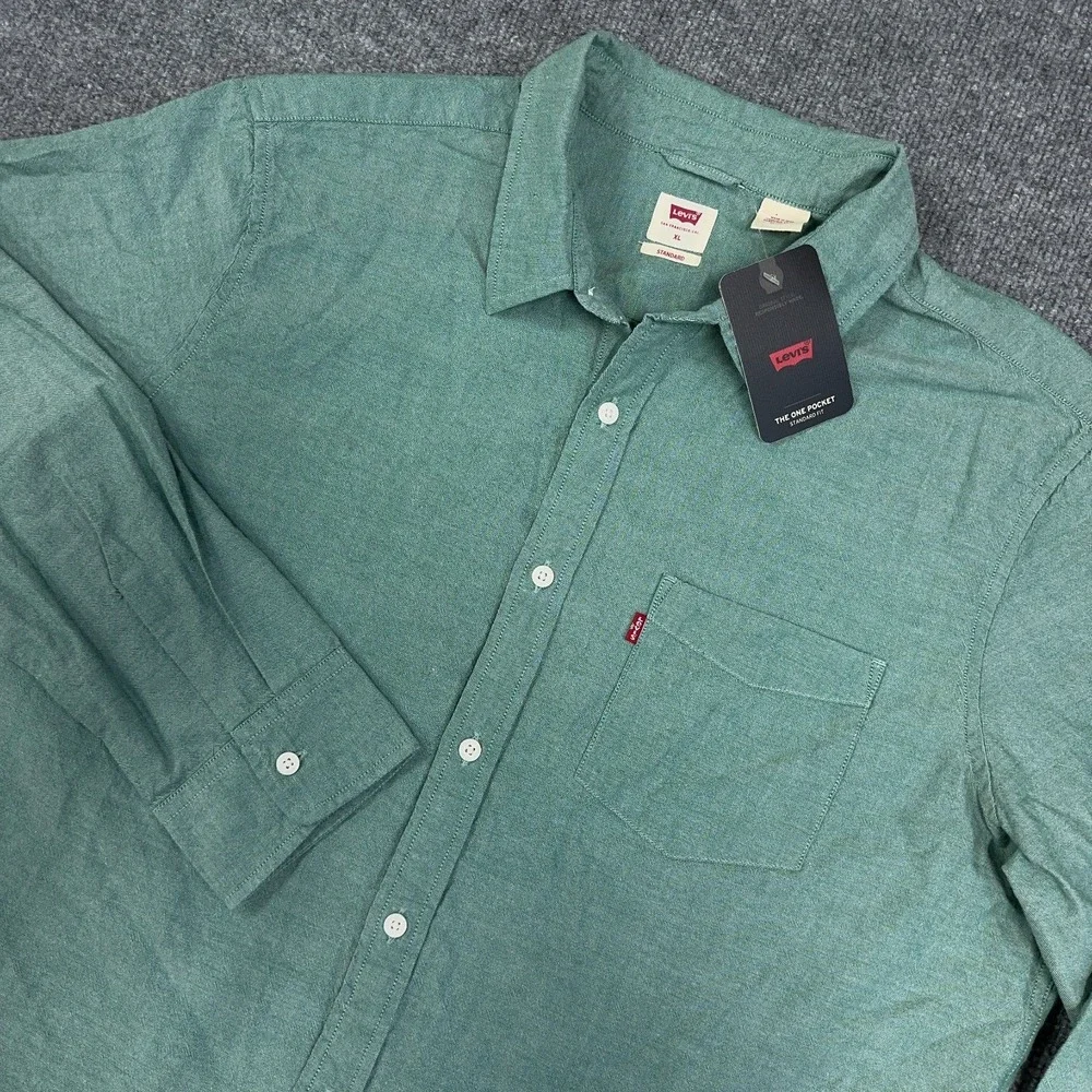 Levis Shirt Mens‎ XL Green The One Pocket Poplin Long Sleeve Button Up NEW